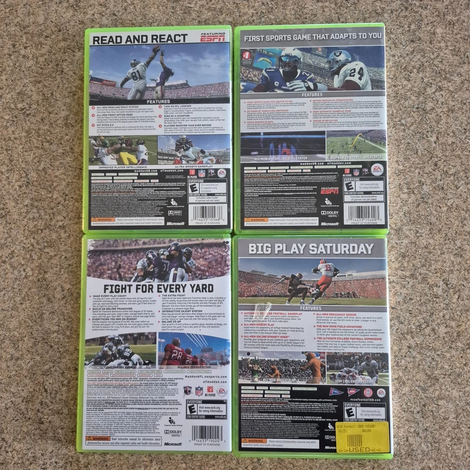 Xbox 360 Madden 08、09 和 10 和 NCAA 足球 09 视频游戏 4 件装带手册 — 第 2/4 张图片