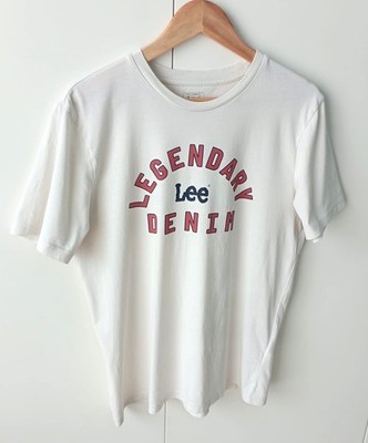 Lee Vintage Graphic Tee M Cream Off White Heavy Cotton Heritage Workwear T-Shirt