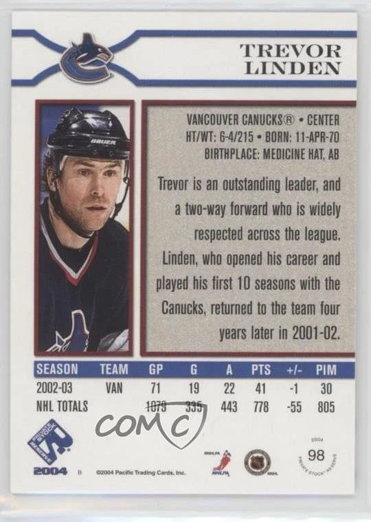 2003-04 Pacific Private Stock Reserve Trevor Linden #98 - Image 2 of 2