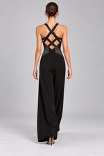 Halston Heritage Black Wide Leg Strappy Open Back Jumpsuit Size 2