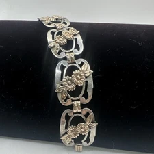 Jacques Kreisler Floral Panel Bracelet Vermeil Two Tone Signed Sterling? Vintage