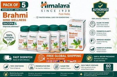 (Pack of 5) Himalaya Brahmi for Improved Alertness & Focus 300 Tablets free ship