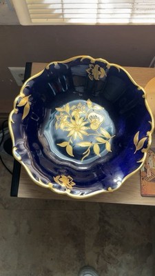 Echt Kobalt Porcelain Footed Floral Bowl Blue/Gold Germany Printed MPN 1105