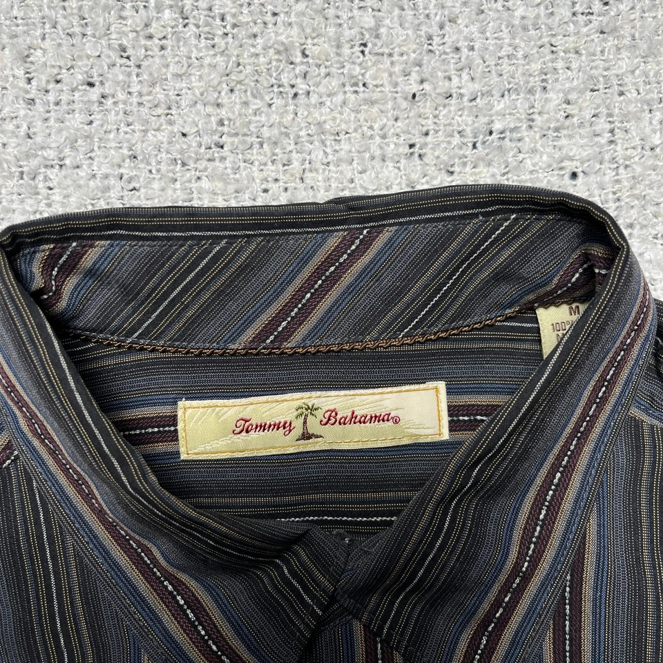 Camisa Tommy Bahama Para Hombre M Azul Verde Rojo Rayas 100% Seda Vestido Abotonado Foto 3 de 4