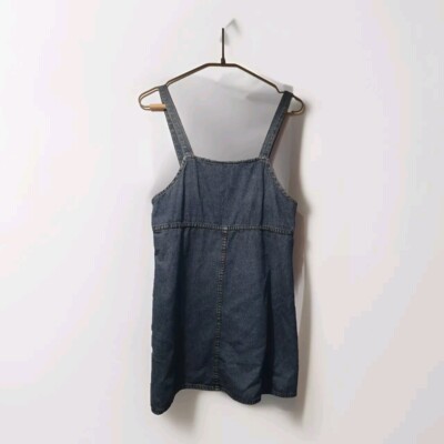 Ladies 'Topshop' Blue Denim size 10 mini dress Playsuit Jumpsuit dungaree  90s UK