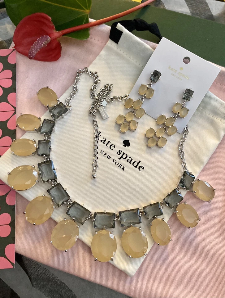KATE SPADE HANCOCK ПАРК ВОРОТНИК ОЖЕРЕЛЬЕ И СЕРЬГИ ДЫМ СЕРЫЙ СЕРЕБРО - Изображение 4 из 4