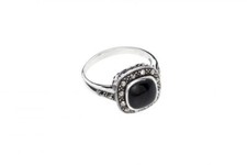 Sterling Silver Ladies Marcasite  Onyx Ring