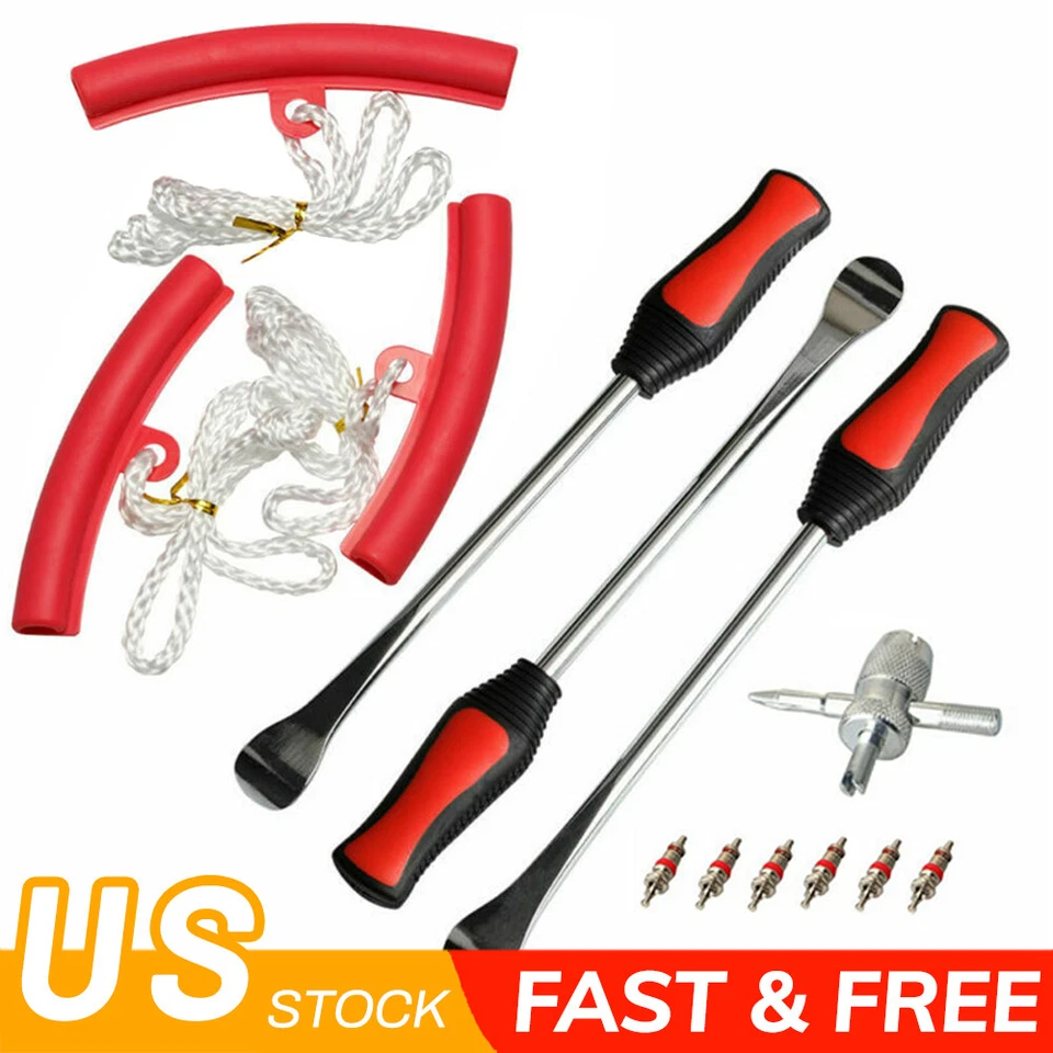Tire Repair Tool Kit W/ Spoon Lever Iron & Rim Protector For Motorcycle Bike