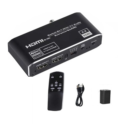 4K@60Hz 2 In 1 Out HDMI 2.0b Audio Extractor Switcher With Earc & Toslink For TV