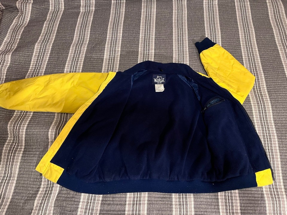 Vintage Woolrich Made In USA Yellow Nylon Fleece 90s Bomber Jacket Men