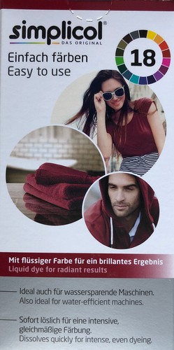 Simplicol Textilfarbe intensiv all in 1 -Flüssige Rezeptur " Rubin-Rot" Neu! - 第 2/4 張圖片