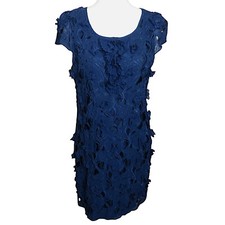 BCBG MAXAZRIA Navy Silk Floral Applique Dress Size 10