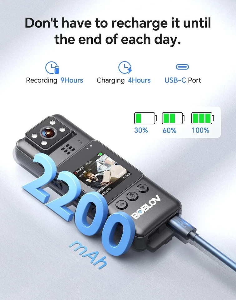 BOBLOV HD 4K Police Wearable Cam Mini Body Camera w/ Audio Record Night 256G - Image 4 of 4