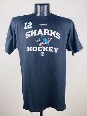 Men's Reebok San Jose Sharks #12 Patrick Marleau Black Name & Number Tee Medium