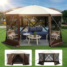 VEVORbrand Camping Gazebo Tent, 10'x10', 6 Sided Pop-up Canopy Screen Tent for 8