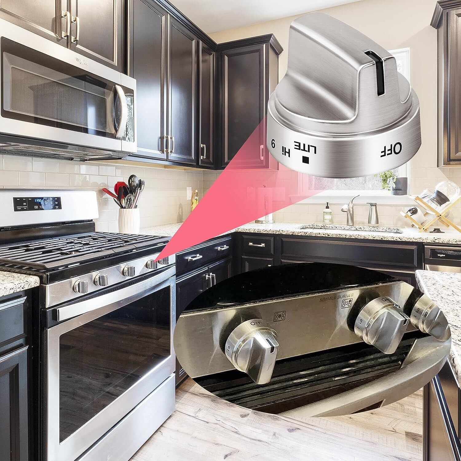 5 PCS Stainless Steel Control Knob For GE Gas Range Stove WB03X24818