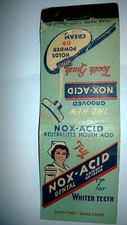 RARE OLD Vintage "The New Grooved NOX-ACID TOOTHBRUSH". matchbook.MADE IN USA