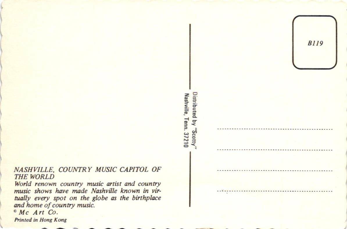 Country Music Capitol Of The World Nashville Tennessee Postcard