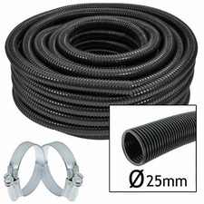 Flexible Water Butt Extension Overflow Hose Pipe + 2 x Clamp Clips 25mm x 20m