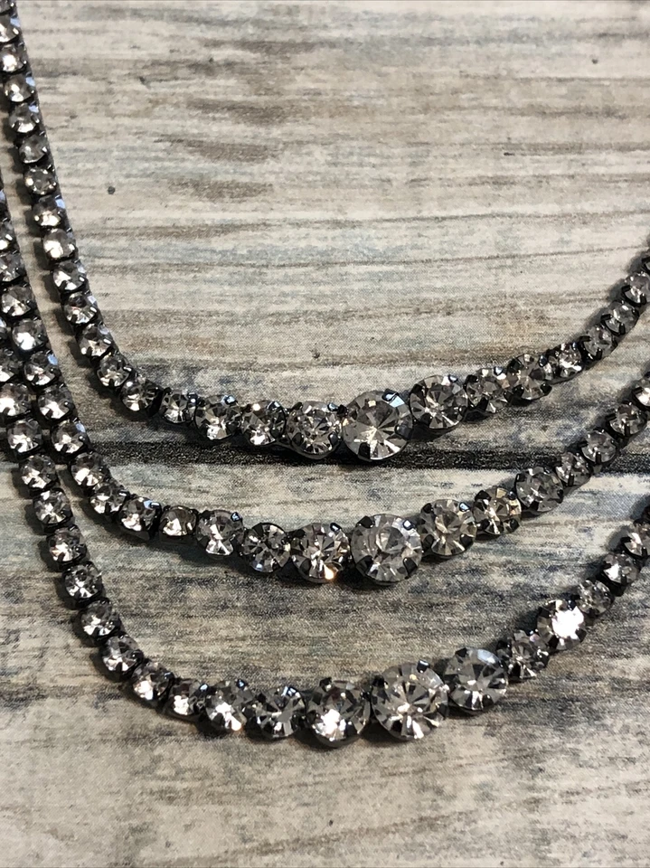 Zara GunMetal Gray Rhinestone Multi-chain Necklace 16" Statement NWOT - Image 2 of 4