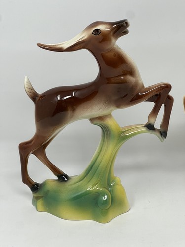 Pair OfVintage Stewart B. McCulloch Leaping Deer Doe Figurine Calif Pottery MCM - Picture 3 of 10