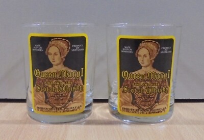 QUEEN MARY I SCOTCH WHISKY ADVERTISIGN SET OF TWO GLASSES