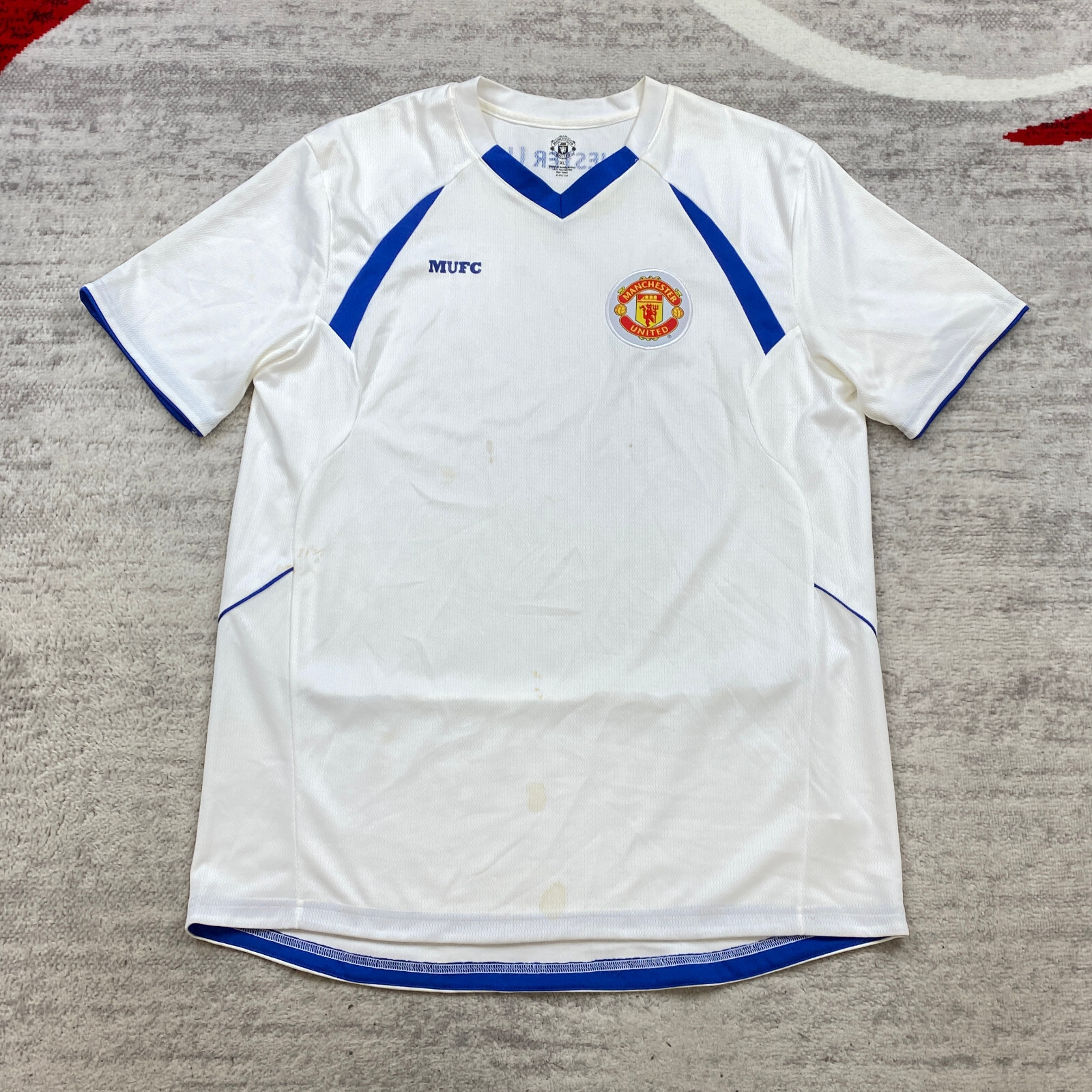 Vintage Manchester United Jersey XL White Blue Futbol The Red Devils Soccer MUFC