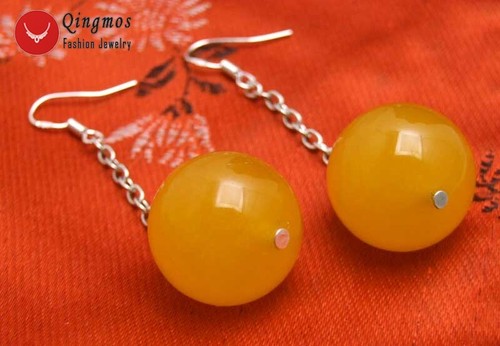20mm Round Natural Yellow Jade Earrings for Women Hook Dangle Earring ear583 - Picture 8 of 8