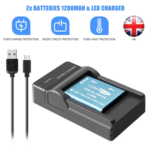 2x LI-50B Battery & Charger For Olympus STough 8000 (mju Touch 8000) TOUGH-6020