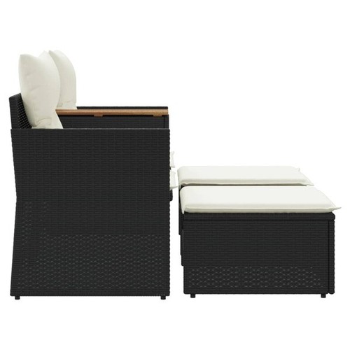 Garden Sofa 2-Seater with Stools Black Poly Rattan - Picture 5 of 9