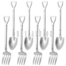 8Pcs Stainless Steel Dessert Appetizer Cake Fruit Forks & Tea Coffee Spoons Set