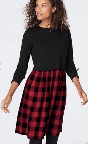 J.Jill Mixed Media Buffalo Plaid Dress 
