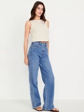 NWT Old Navy Women Extra High Waisted Flare Braided Jeans Medium Wash Size 0
