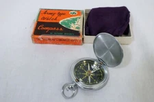 Vtg WFS Army Type Watch Compass Stainless Case Japan 10604 In Box Bag Clean