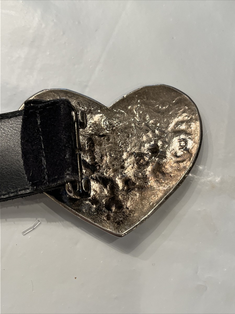 Circa silver HEART BUCKLE black BELT suede leather western tooled Medium women’s 90s Circa SILVER 3.5” HEART buckle BELT BLACK SUEDE TOOLED  main image 3