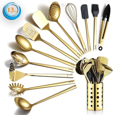 Gold Cooking Utensils Set, Berglander Stainless Steel 13 Pieces Kitchen 
