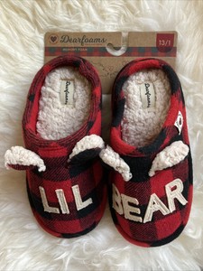baby bear buffalo plaid slippers