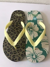 MEN'S REEF X DUVIN LEOPARD/FLORAL SEASIDE MISMATCHED FLIP FLOPS SANDALS  10 NWT
