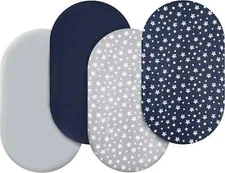 Bassinet Sheets Boys 4 Pack for Oval/Hourglass/Rectangular Mattress 32"×17" Navy