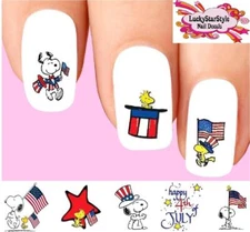 Waterslide Nail Decals Set of 20 - Happy 4th of July Snoopy Woodstock Assorted