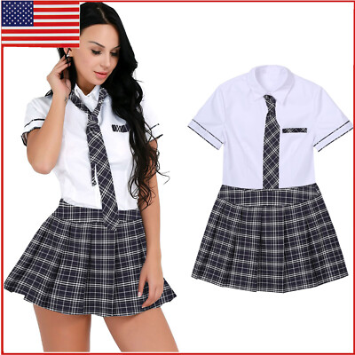 Women School Girl Uniform Outfit Fancy Dress Lingerie Cosplay Costume Nightwear