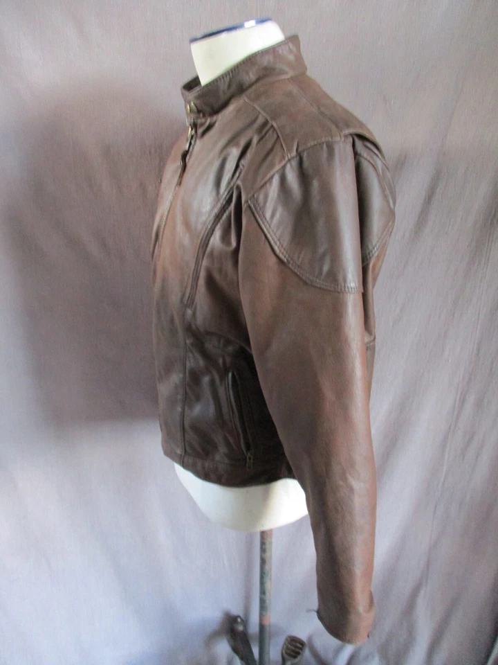 Walter Dyer Marrón Cuero Motociclista Café Racer Chaqueta Grande Foto 4 de 4