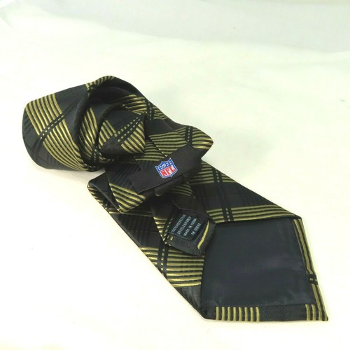 Corbata NFL New Orleans Saints negra dorada a rayas flor de lis emblema poliéster - Imagen 4 de 4