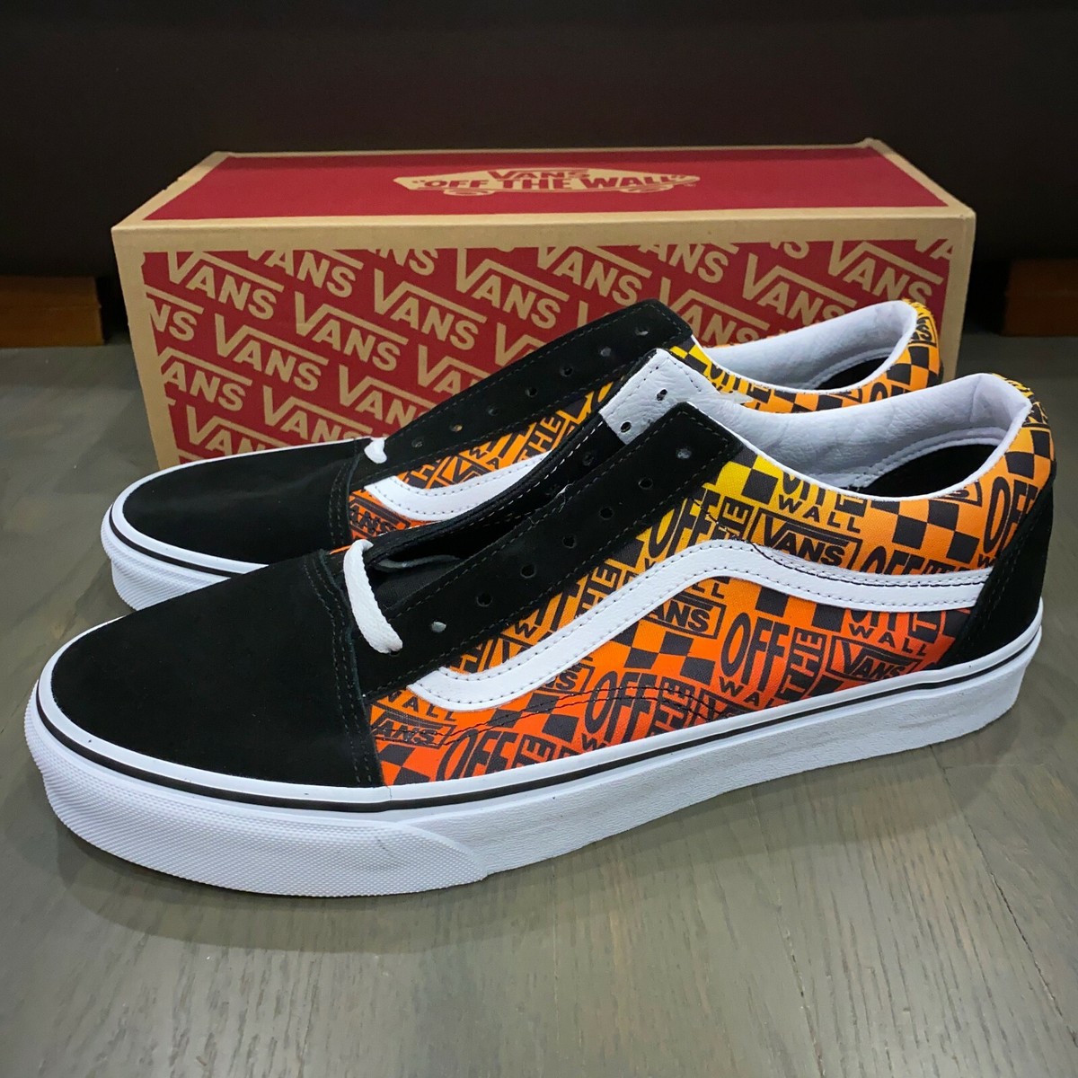 Vans Old Skool Logo Flame Orange Black Low Top Skate Shoes Men's