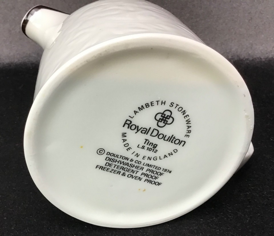 VTG Royal Doulton Ting Creamer Pitcher Lambeth Stoneware White Black