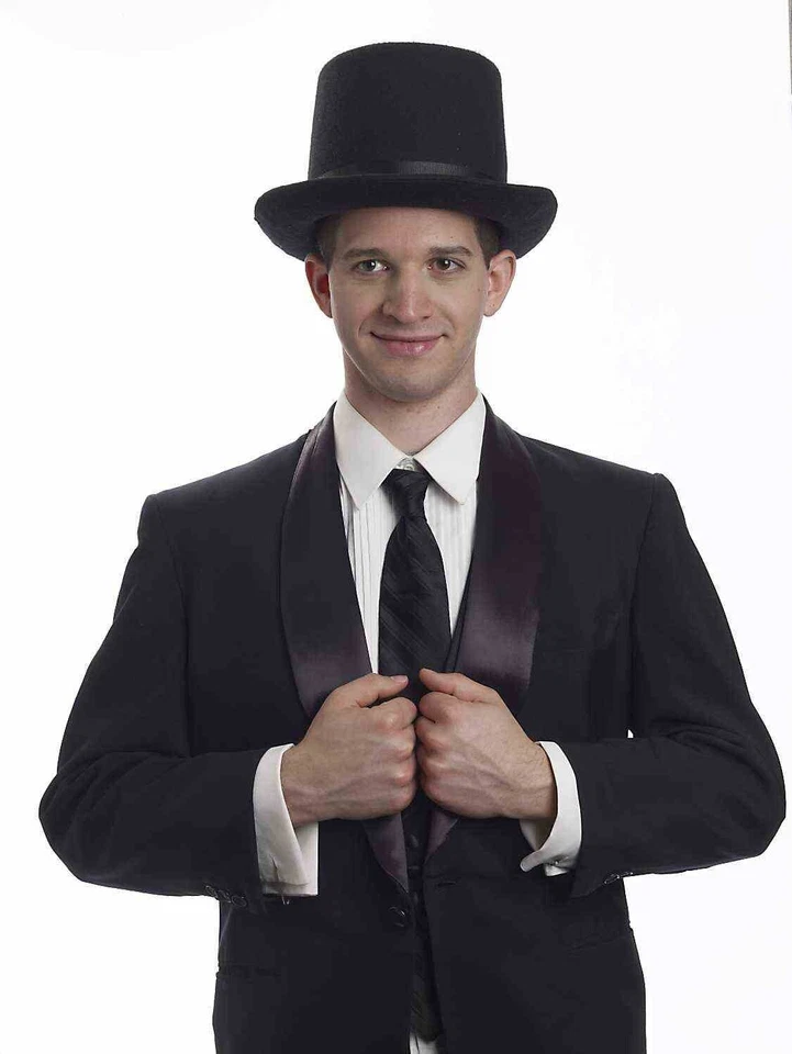 Sombrero de copa de fieltro negro de lujo Dickens Caroler Steampunk Coachman accesorio para adultos Foto 2 de 2