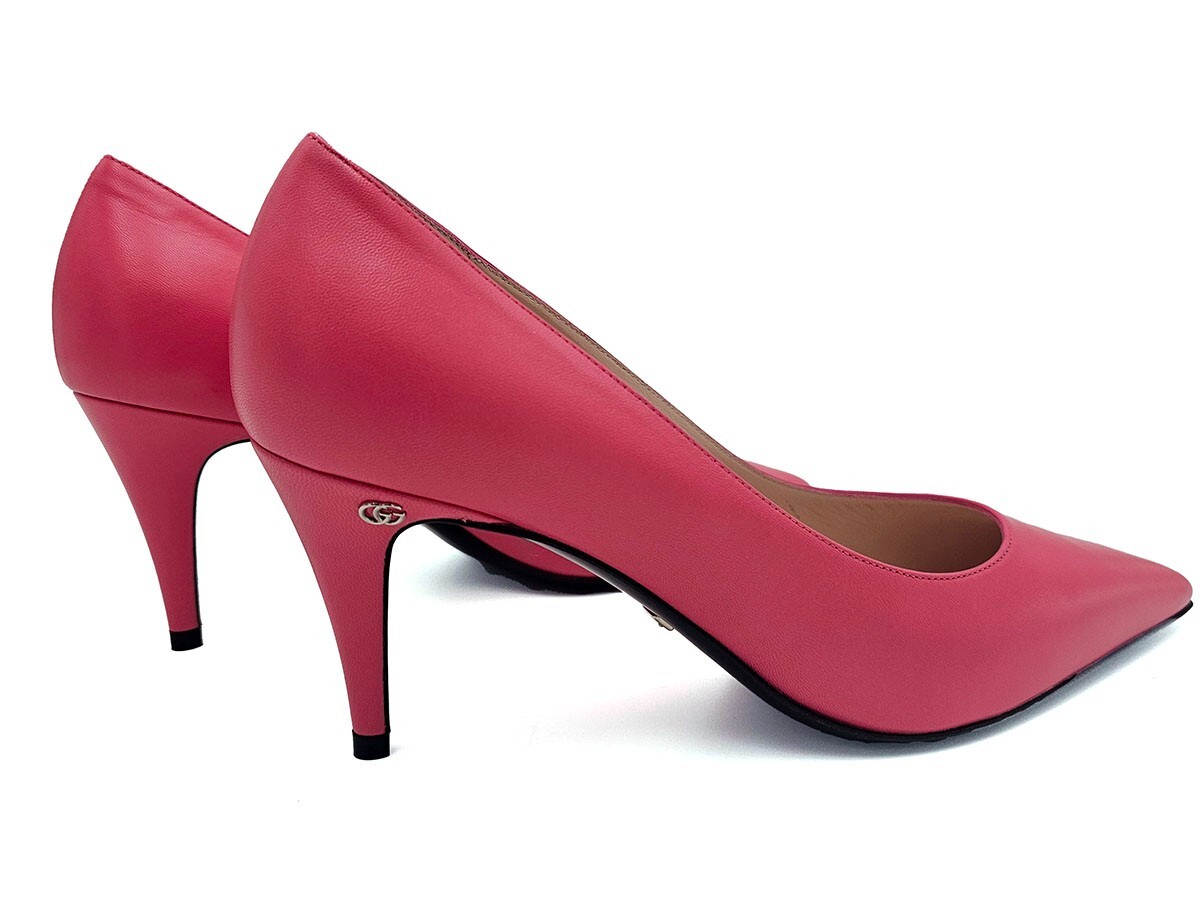 Gucci Pink Leather Mid Heel Pumps Women's Shoes Size 39 US 9 Made