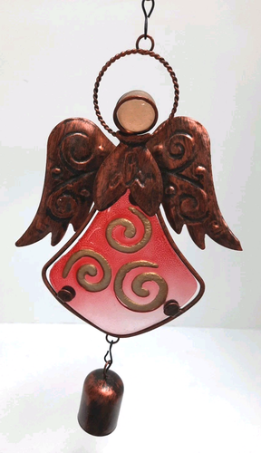 Campana de viento colgante decorativa ANGEL de metal y vidrio tono cobre captador de sol 15" - Imagen 2 de 6
