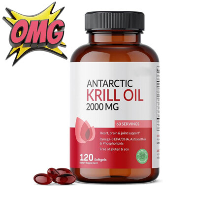 Antarctic Krill Oil 2000mg Softgels | 3 EPA, DHA, with Astaxanthin Brand New
