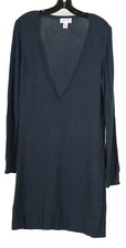 Loft Women’s Dress Large Blue Lightweight Deep V Neck Long Sleeve Pullover Knit